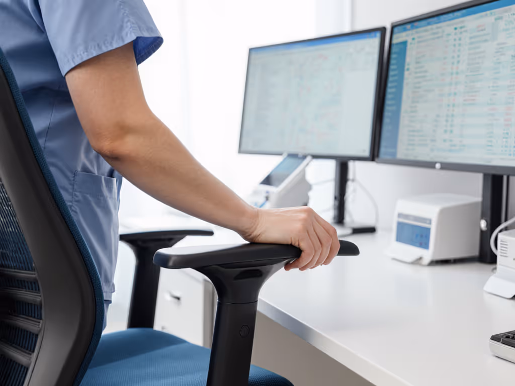 healthcare_workstation_with_nurse_adjusting_chair_armrests